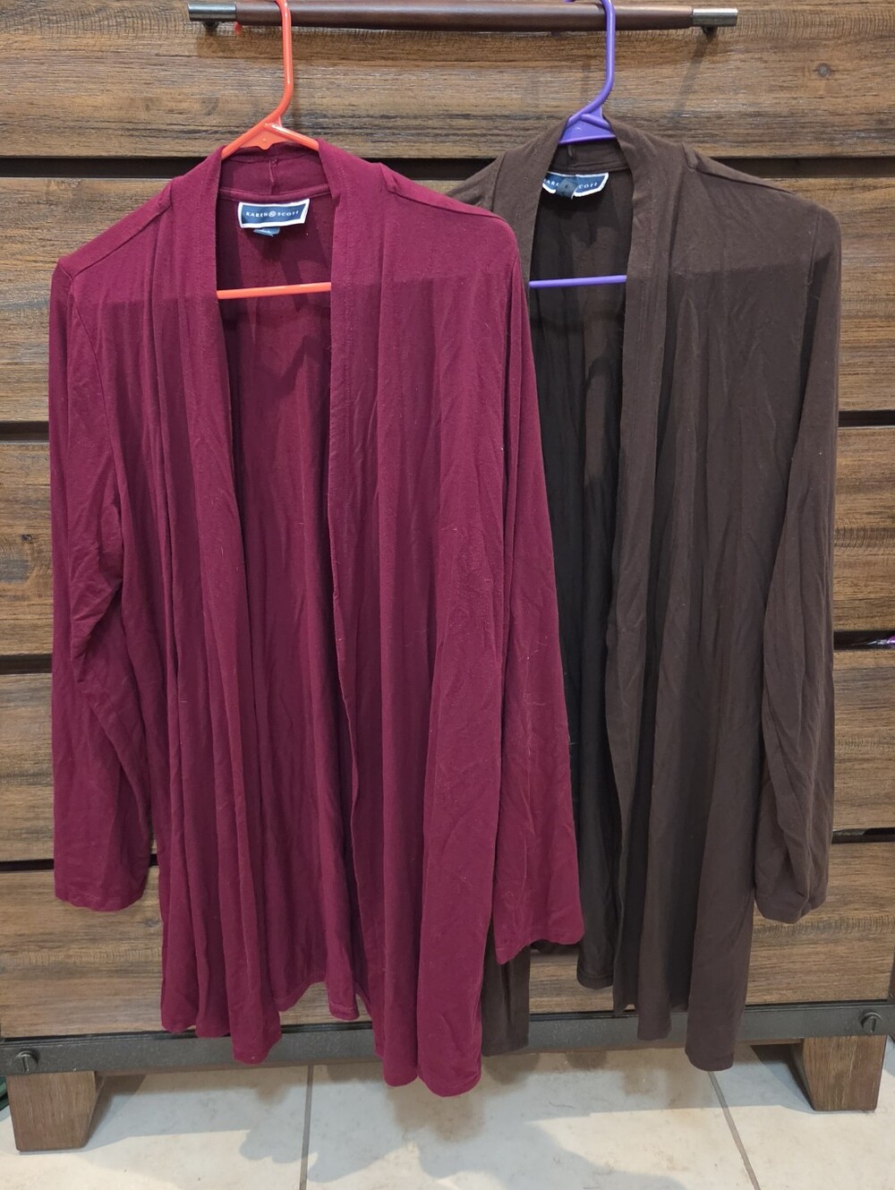 Karen Scott Open-Front Cardigan Jacket in Wine and Brown Size Large Preloved